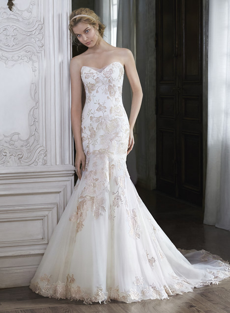 wedding dress with rose gold accents